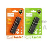 Кардридер HOCO HB20, USB 3.0, пластик, TF/ SD карта,  черный