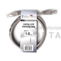 Патч корд литой TELECOM UTP Кат. 5е, серый, 1 м. (1/250)