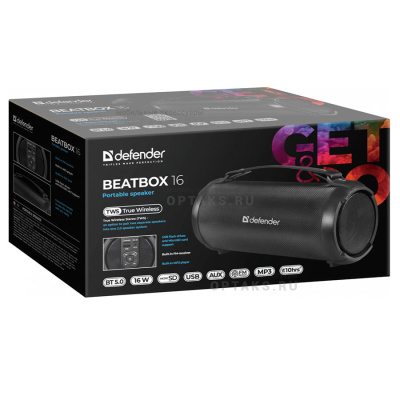 Аудио колонка беспроводная DEFENDER Beatbox 16 16Вт, BT/FM/TF/USB/AUX/TWS, черный (1/8)