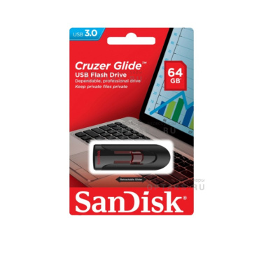 Флешка USB 64Gb SanDisk Cruzer Glide, USB 3.0, черный