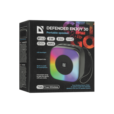 Аудио-колонка беспроводная DEFENDER Enjoy 30 5Вт, BT/Light/FM/USB/TF/Type-C, черный (1/36)